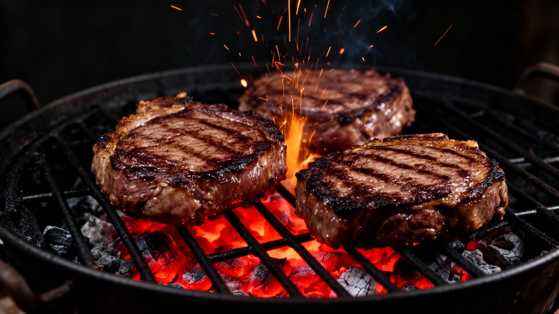 Carne grelhando na parrilla